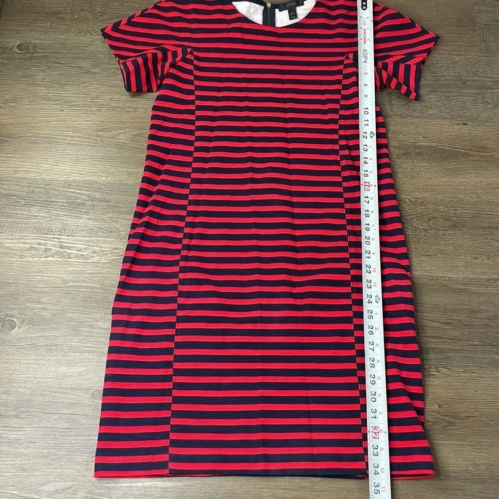 J. Crew Women’s Navy Blue Red Striped Short Sleeve Dress, gold zipper detail, XS - Picture 5 of 9